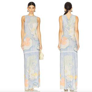 NEW Mirae Maeva Maxi Dress Multi Light Blue Floral Tank Sun Dress Sundress Small